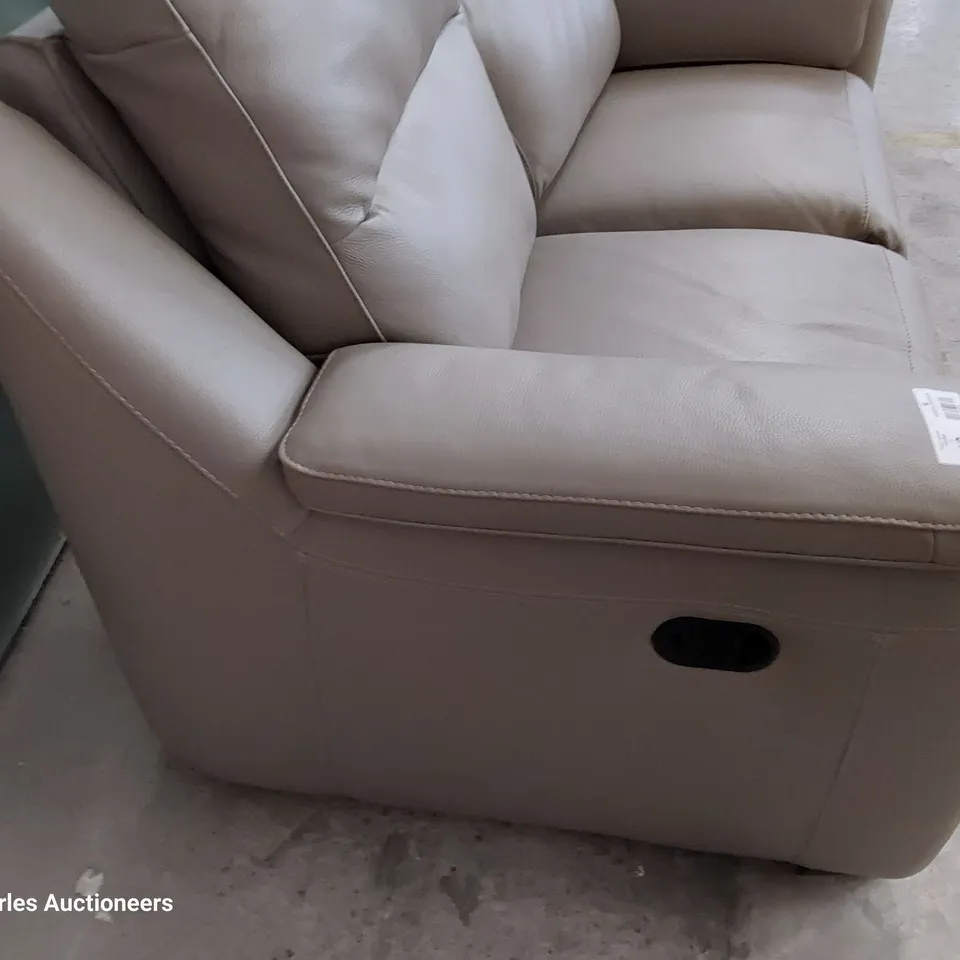 QUALITY ITALIAN DESIGNER PARMA MANUAL RECLINING TWO SEATER SOFA MUSHROOM LEATHER 
