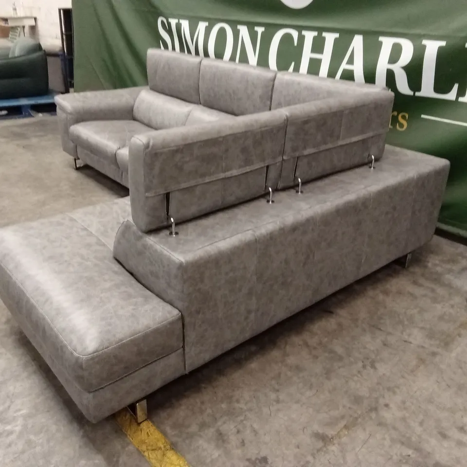 QUALITY DESIGNER ITALIAN MADE CARLO ELECTRIC RECLINING LEATHER CORNER SOFA - FOSSIL 