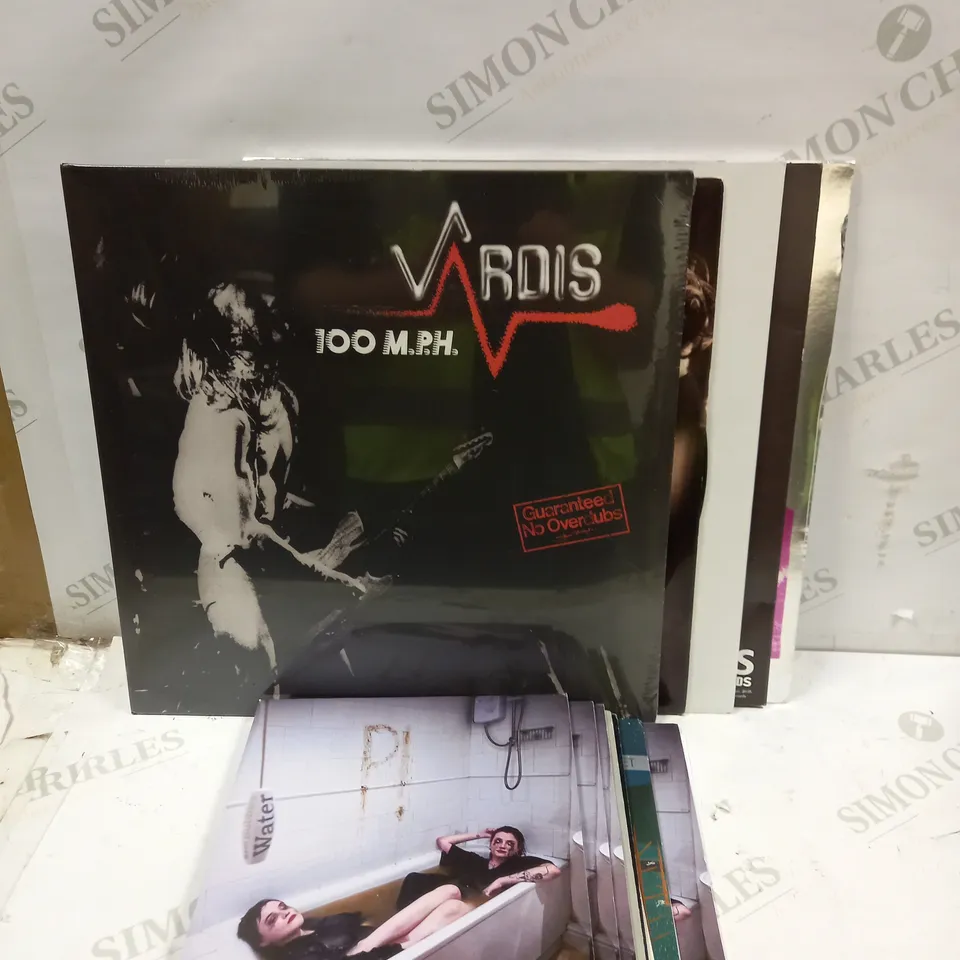 BOX OF APPROXIMATELY 10 ASSORTED VINYL RECORDS TO INCLUDE POLEXIA, THE CULT, FAITH BORTHERS ETC 