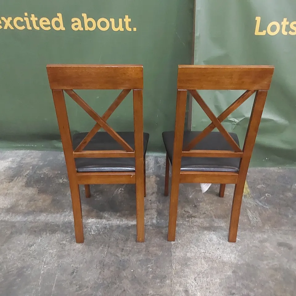 SET OF 2 KENDAL DARK WOOD DINING CHAIRS WITH BROWN SEAT PADS