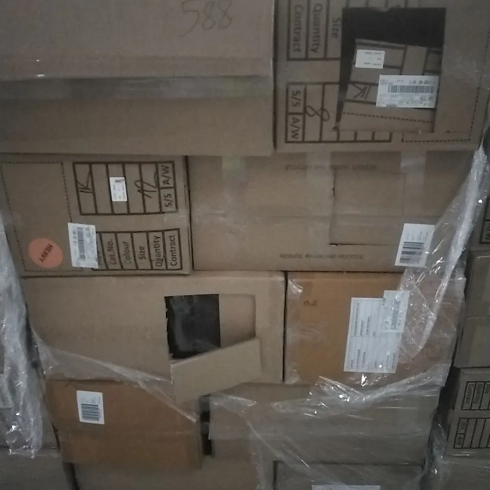 A PALLET TO CONTAIN APPROXIMATELY 85 BRAND NEW DESIGNER WOMEN'S CLOTHES WHICH INCLUDE; JD WILLIAMS DRESSES, JUMPERS, TOPS ETC