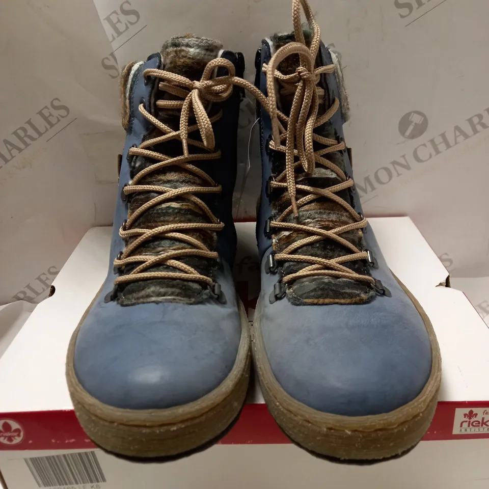 RIEKER LIGHT BLUE LACE UP ANKLE BOOTS - SIZE 8