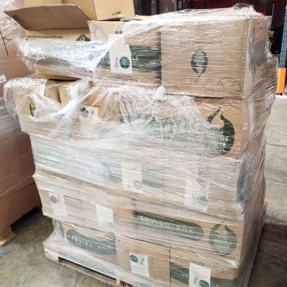 PALLET CONTAINING APPROXIMATELY 36 GREEN OLIVE FIREWOOD LONG BURN RESTAURANT QUALITY LUMPWOOD CHARCOAL 8KG