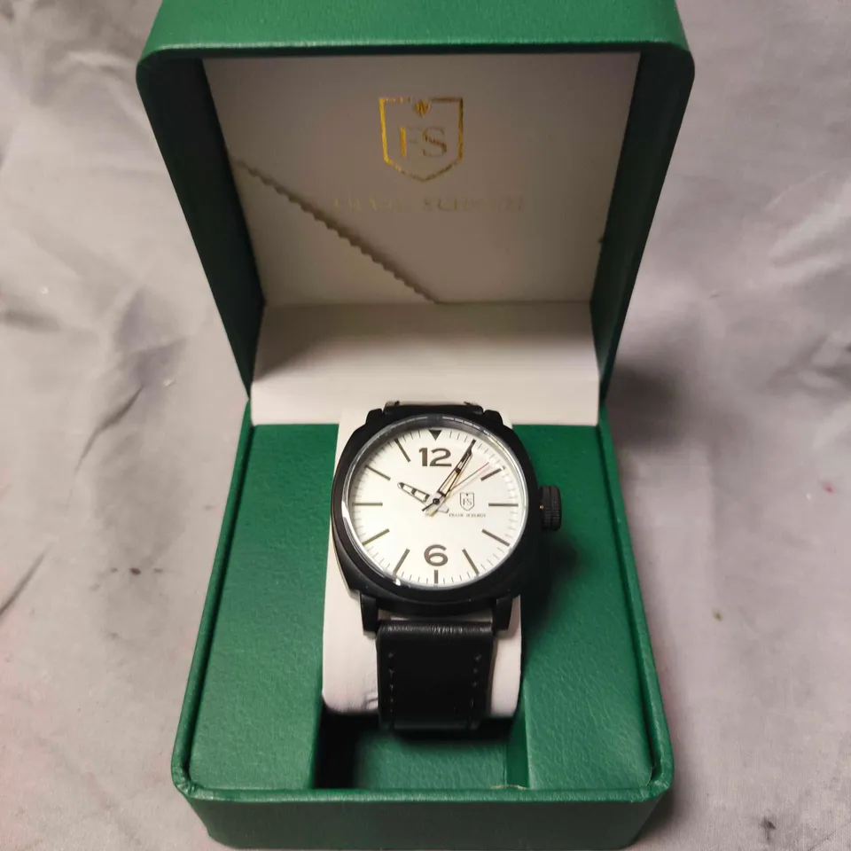 FRANK SCHMIDT WHITE DIAL LEATHER STRAP WATCH