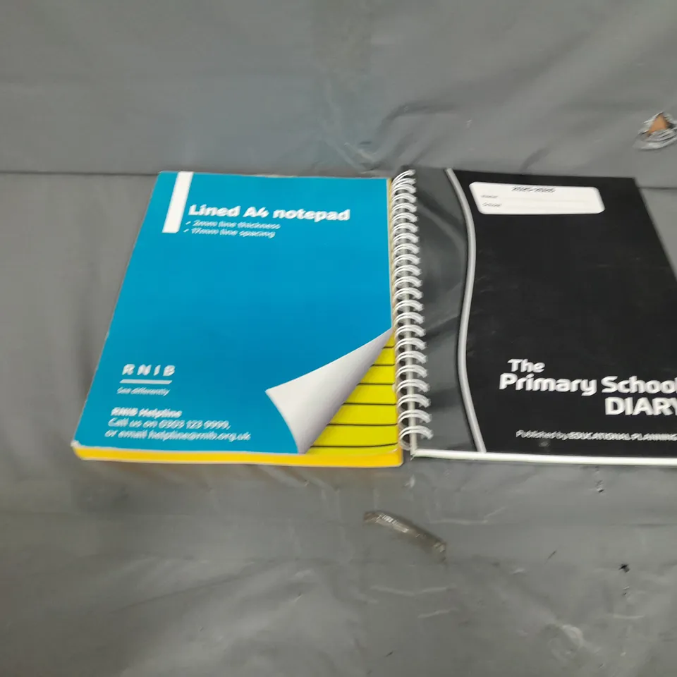 BOX OF ASSORTED 24 NOTEPADS AND SCHOOL DIARYS