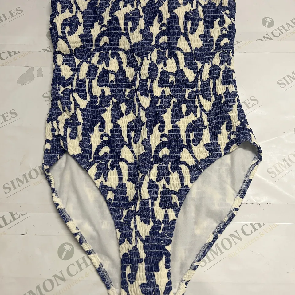 BODEN SMOCKED BANDEAU SWIMSUIT IN BLUE SIZE 12