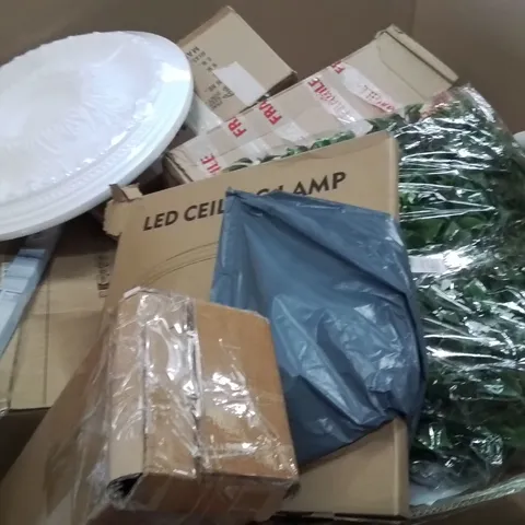 PALLET OF ASSORTED HOUSEHOLD GOODS AND PRODUCTS TO INCLUDE;CEILING FAN WITH LIGHT,CEILING LAMP,ARTIFICIAL LEAFS