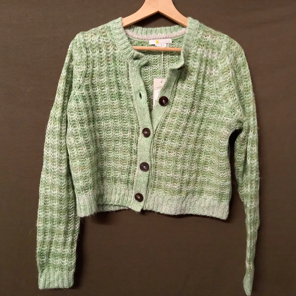 BODEN WIDE RIB FLUFFY CARDIGAN IN GREEN MARL - XS