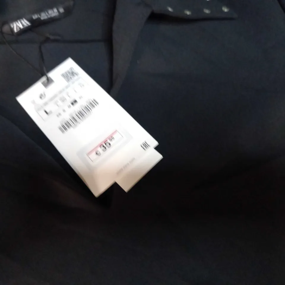 ZARA BLACK/METAL STUD DETAILED POCKET SHIRT DRESS - LARGE