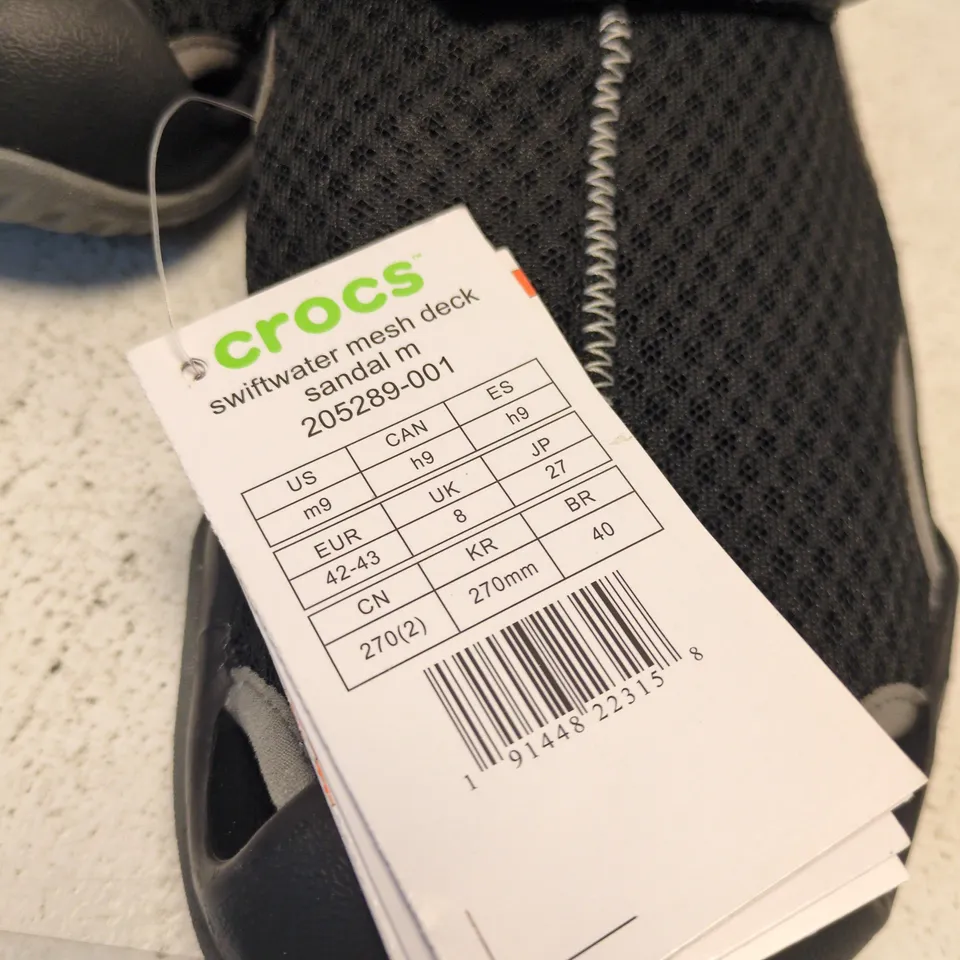 CROCS SWIFTWATER MESH DECK SANDAL – MEN'S, BLACK, UK 8 (US 9) WITH TAG