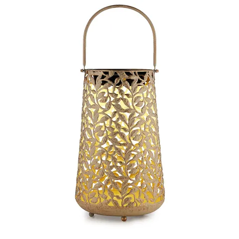 GARDEN STORIES OUTDOOR SOLAR LEAF PATTERN CYLINDRICAL LANTERN