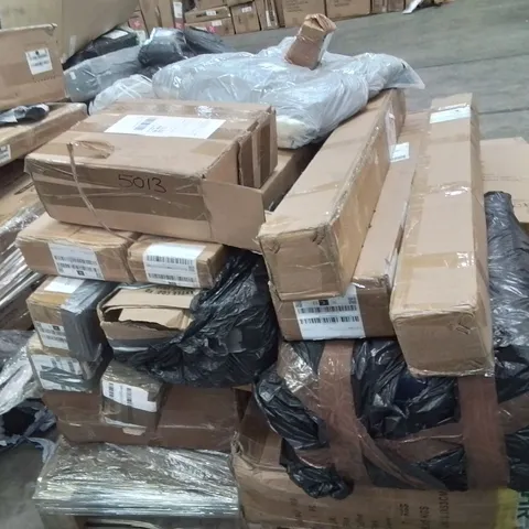 PALLET CONTAINING VARIOUS ASSORTED BOXED HOUSEHOLD RETURNS/ELECTRICAL/GARDEN ITEMS TO INCLUDE: GAZEBO, LUGGAGE CASE, BED PARTS ETC. 
