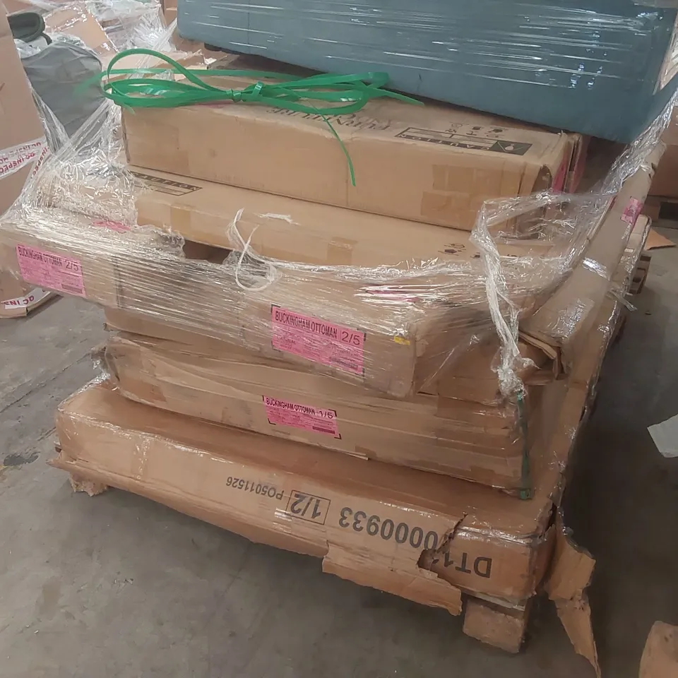 PALLET CONTAINING A VERY LARGE QUANTITY OF ASSORTED DESIGNER FURNITURE PARTS INCLUDING: SOFA PARTS, BED PARTS ECT
