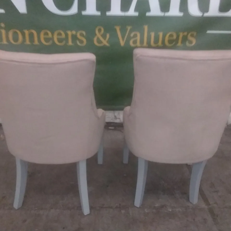 SET OF 2 OATMEAL FABRIC BUTTON BACK DINING CHAIRS (GREY LEG)