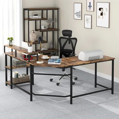 BOXED L SHAPED COMPUTER DESK - RUSTIC BROWN