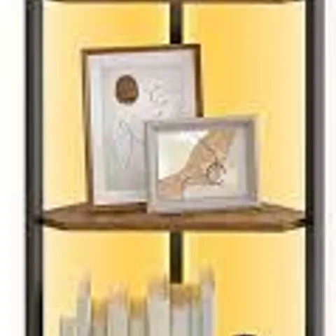 BOXED VASAGLE 5-TIER CORNER SHELF, BOOKCASE WITH ADJUSTABLE LED LIGHTS - BROWN