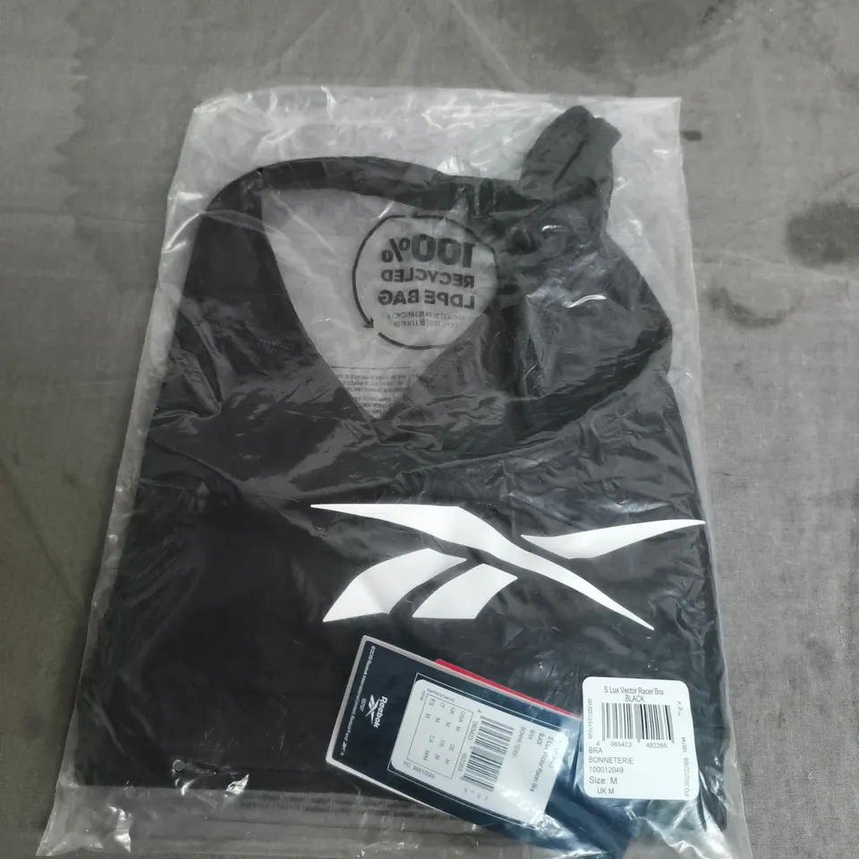 REEBOK S LUX VECTOR RACER BRA – BLACK, UK SIZE M