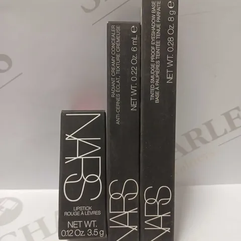 LOT OF 3 NARS PRODUCTS TO INCLUDE CONCEALER #MED/DARK 1.5, EYESHADOW BASE #MEDIUM, LIPSTICK #DOLCE VITA