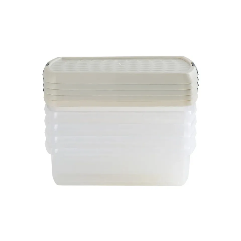 WHAM CLIP RECTANGULAR PLASTIC STORAGE BOXES WITH SECURE CLIP LOCK LIDS (SET OF 5)