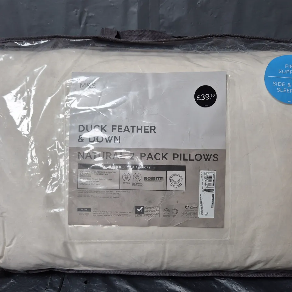 M&S DUCK FEATHER & DOWN NATURAL 2 PACK PILLOWS