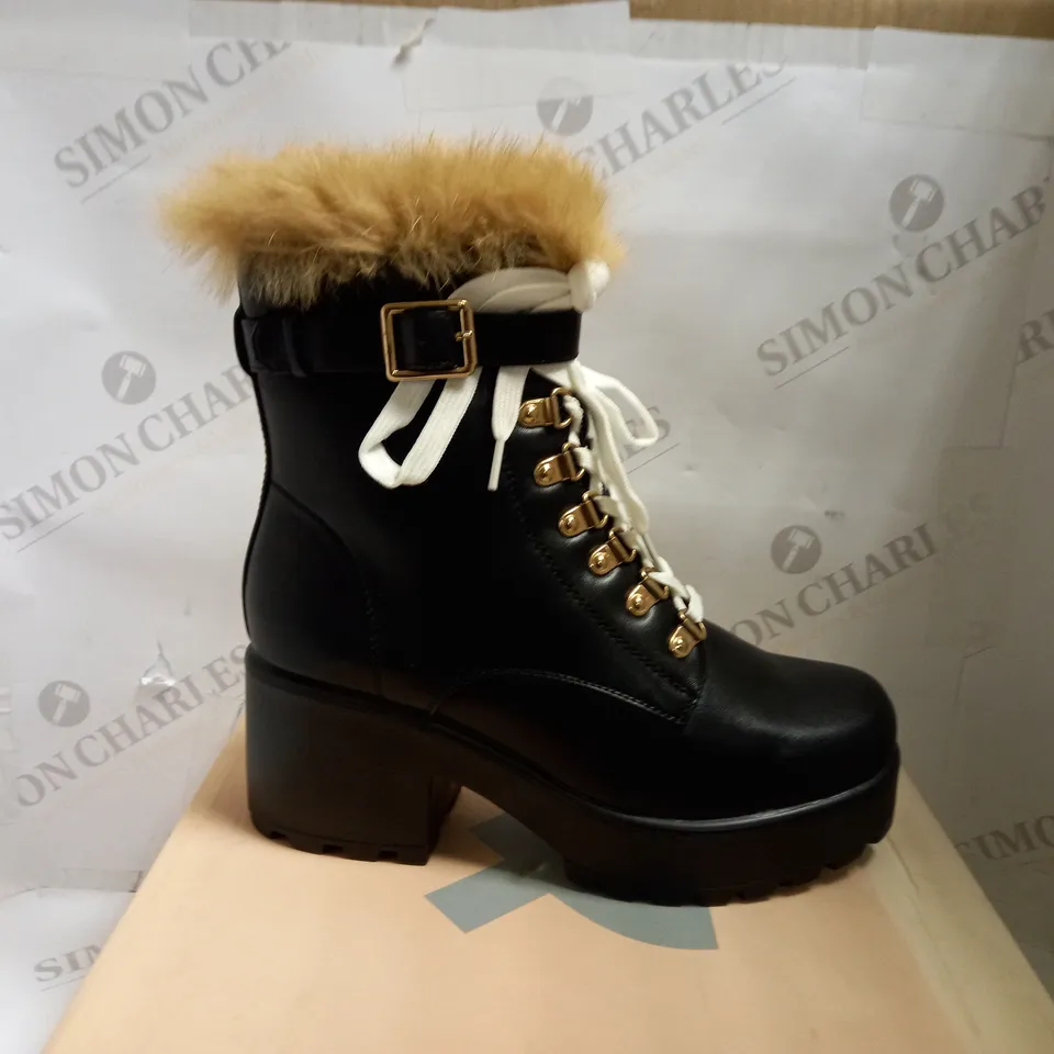 KOI VEGAN NOMAD FUR CHUNKY BOOT - BLACK SIZE 6
