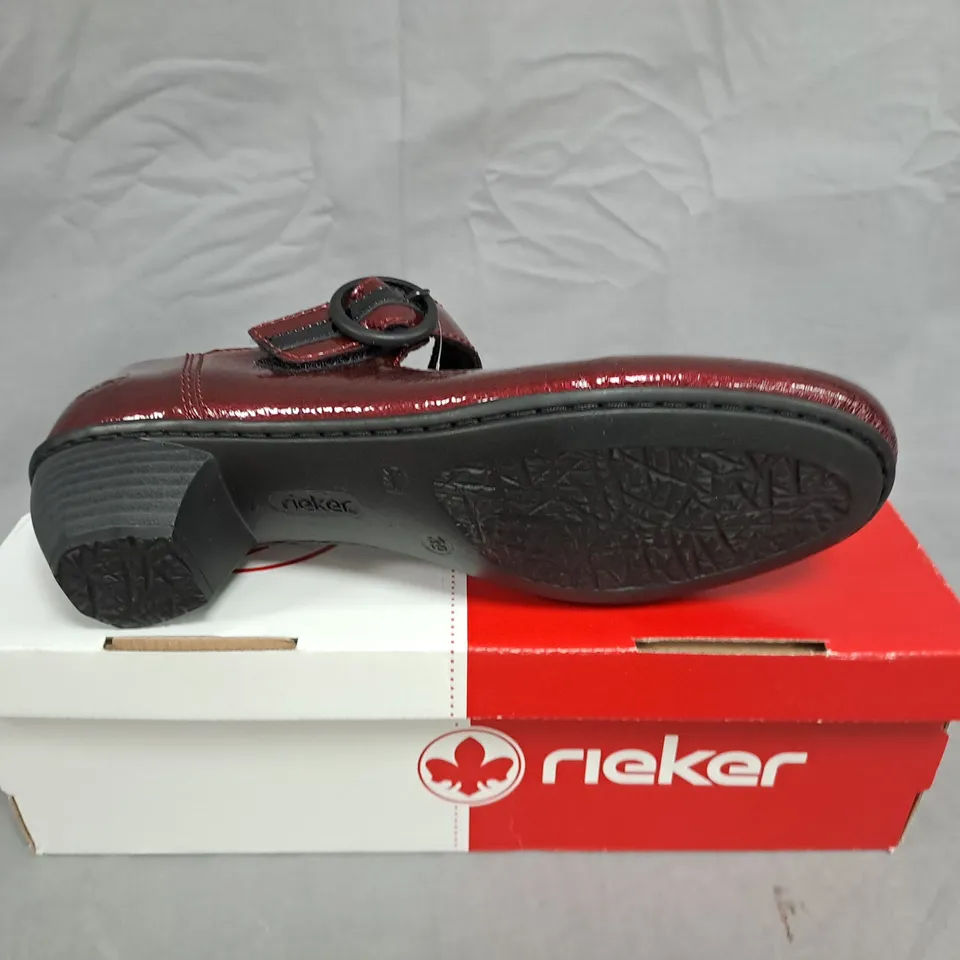 RIEKER BURGUNDY PATENT MARY JANE SHOES – WOMEN’S, SIZE 6 – BOXED
