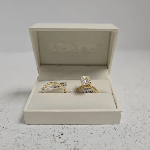 MAXINE RING DUO SET, EMERALD-CUT CENTRE STONE RING + CURVED PAVÉ BAND RING