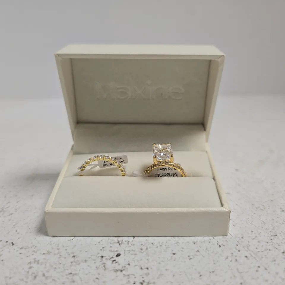 MAXINE RING DUO SET, EMERALD-CUT CENTRE STONE RING + CURVED PAVÉ BAND RING