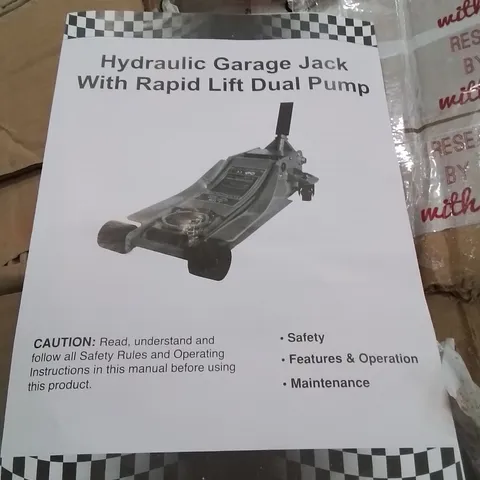 BOXED 3 TONNE HYDRAULIC GARAGE JACK WITH RAPID LIFT DUAL PUMP