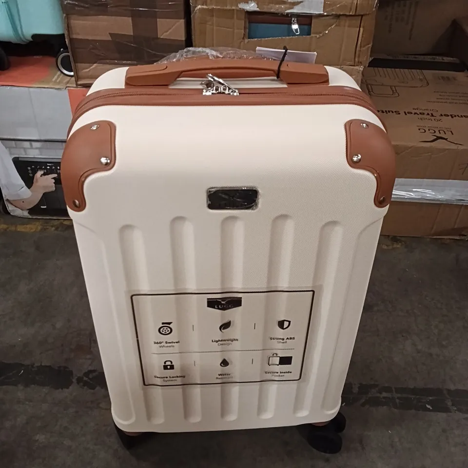 BOXED LUGG SKYWANDER 20-INCH TRAVEL LUGGAGE - CREAM WITH BROWN 