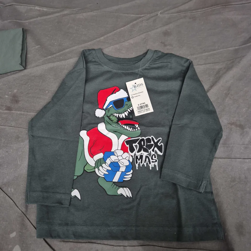 Kids’ Hooded Jacket & T‑Shirt Set – Dinosaur Santa Graphic, 2–3 Years (92–98 cm)