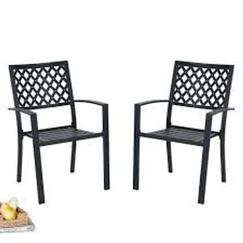 BOXED SET OF 2 PHI VILLA BLACK STACKABLE ELEGANT METAL PATIO OUTDOOR DINING CHAIRS (1 BOX)
