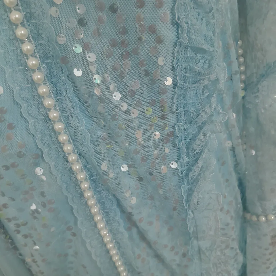TWO-PIECE BEADED EMBROIDERED SEQUIN DRESS IN SKY BLUE