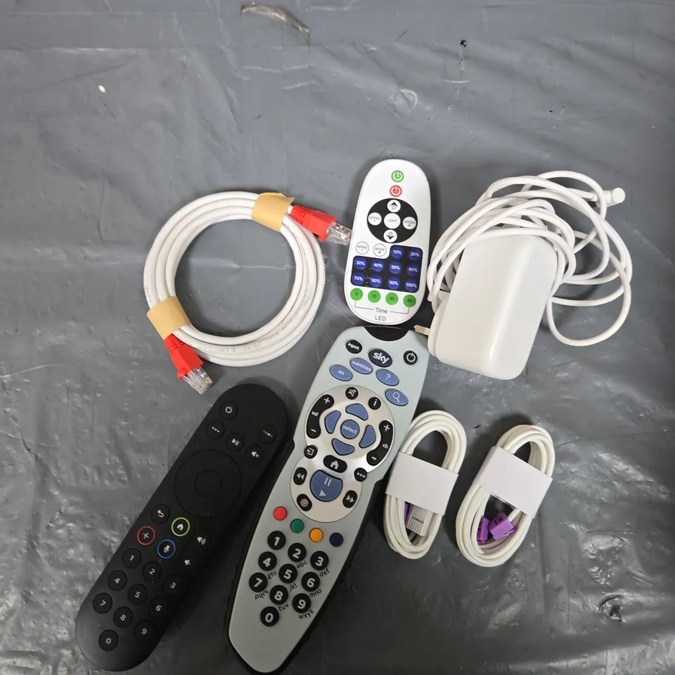 APPROXIMATELY 15 ASSORTED ELECTRICAL PRODUCTS TO INCLUDE REPLACEMENT REMOTES, NETWORK CABLES, POWER SUPPLIES ETC 