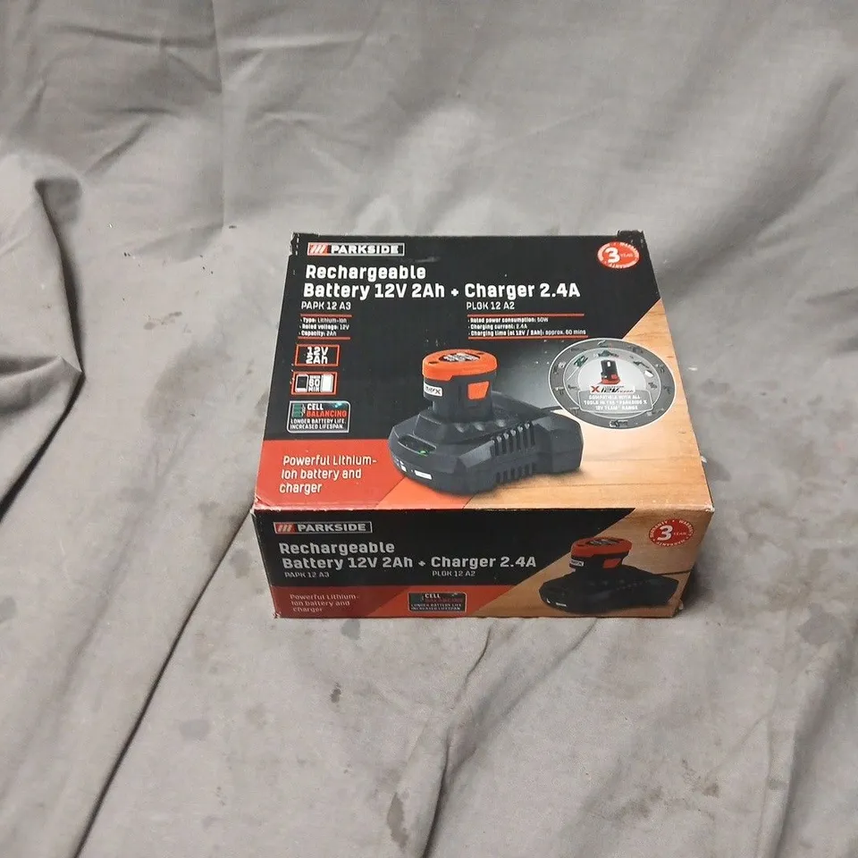 BOXED PARKSIDE CHARGER A.4A (MISSING BATTERY)