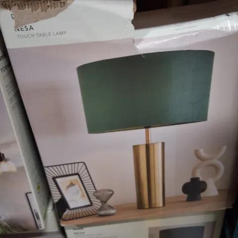 BOXED NESA TOUCH TABLE LAMP (GREEN SHADE, BRASS BASE)