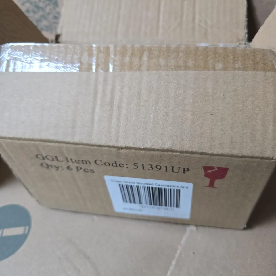 BOX OF 6 GISELA GRAHAM GREEN CANDLESTICK HOLDERS