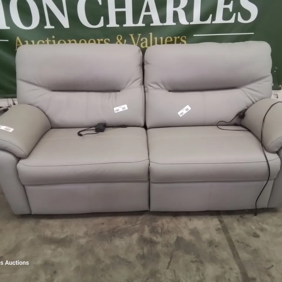 QUALITY BRITISH DESIGNER & MANUFACTURED G PLAN SEATTLE POWER RECLINING THREE SEATER SOFA CAMBRIDGE GREY LEATHER 