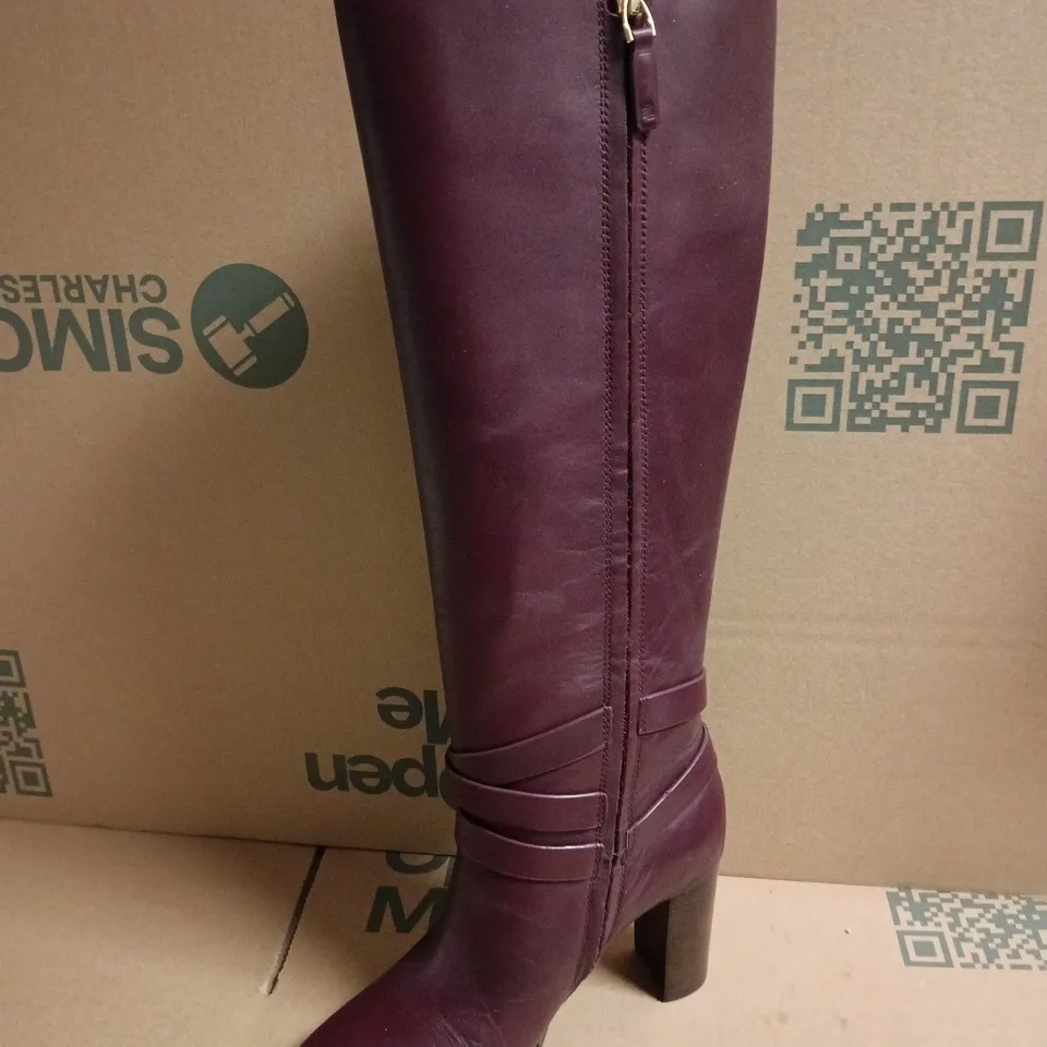 RALPH LAUREN BURGUNDY LEATHER KNEE-HIGH BOOTS, WOMEN'S - (UK 3.5)