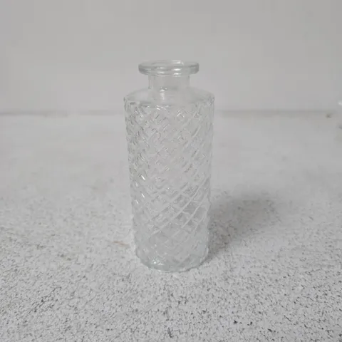 SET OF 12 CLEAR DIAMOND-CUT GLASS BOTTLES, BOXED