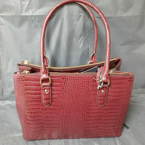 RUTH LANGSFORD CROC TOTE BAG BURGUNDY