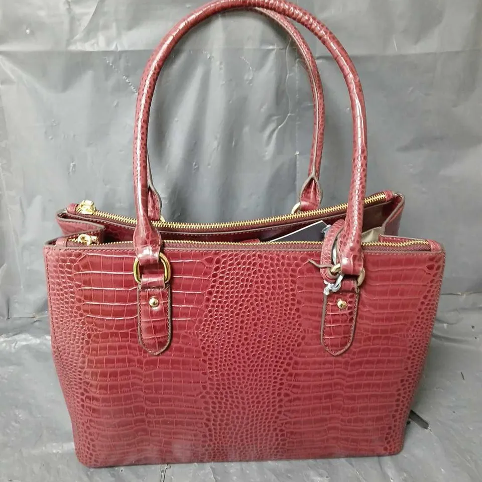 RUTH LANGSFORD CROC TOTE BAG BURGUNDY