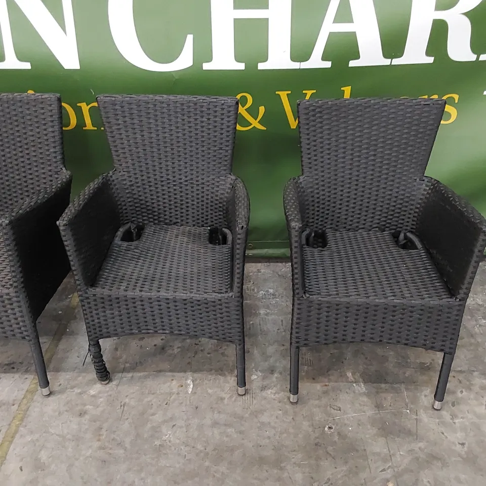 DESIGNER SET OF 4 BLACK RATTAN CHAIRS