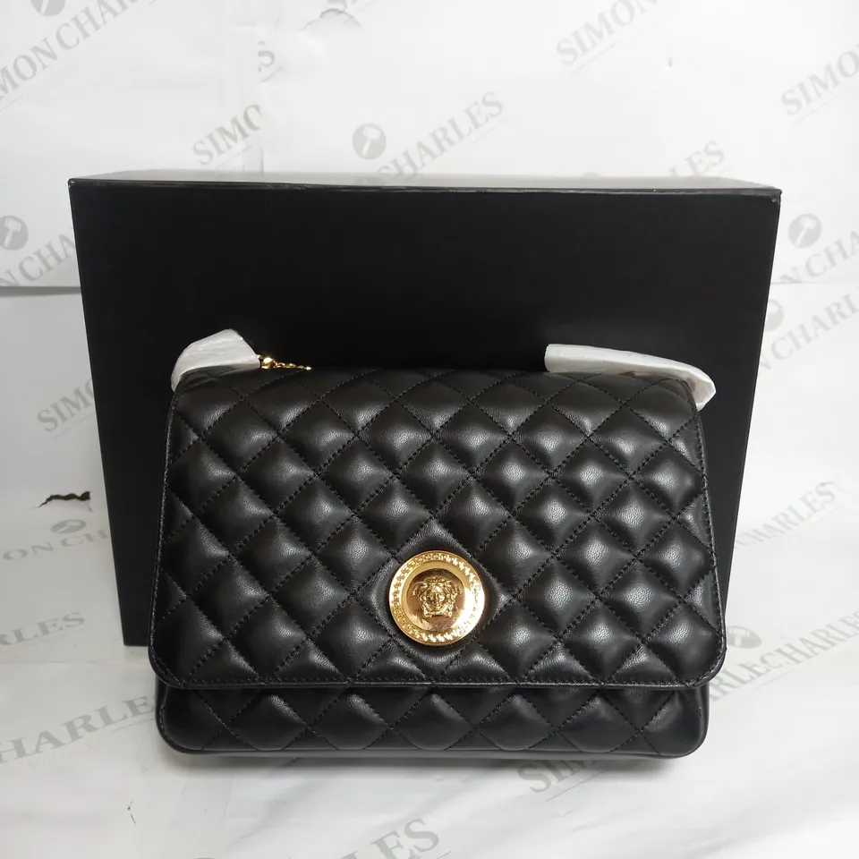 VERSACE LA MEDUSA LEATHER HANDBAG IN BLACK 