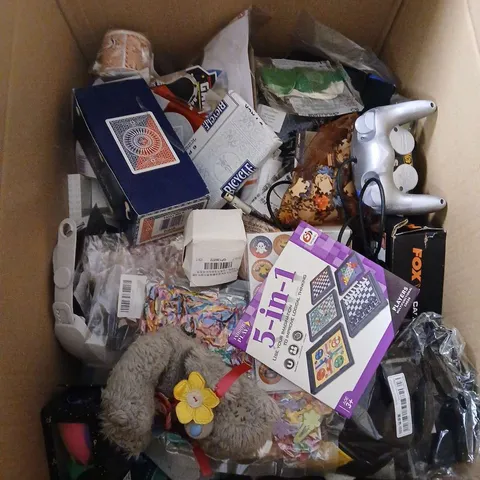 LARGE QUANTITY OF ASSORTED TOYS AND GAMES TO INCLUDE - TEDDIES, CONTROLLERS AND HOT WHEELS