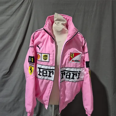FERRARI PINK RACING JACKET WITH EMBLEMS – BOMBER STYLE - SIZE L