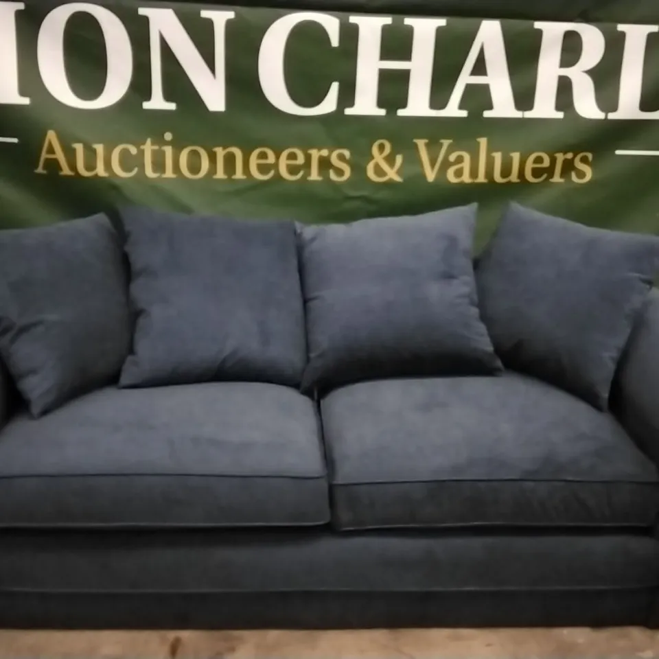 QUALITY DESIGNER DURY 3 SEATER SOFA - BLUE FABRIC