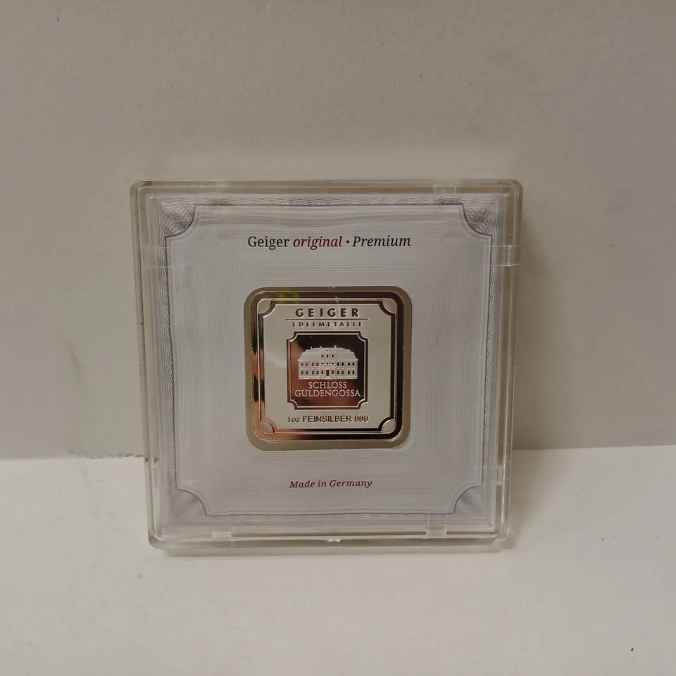 GEIGER SCHLOSS GÜLDENGOSSA 1 OZ SILVER INGOT – CERTIFICATE/DISPLAY CARD