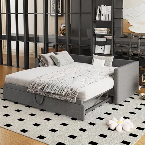 BOXED VELVET UPHOLSTERED BTM 3FT SINGLE DAYBED SOFA BED - GREY (2 BOXES)
