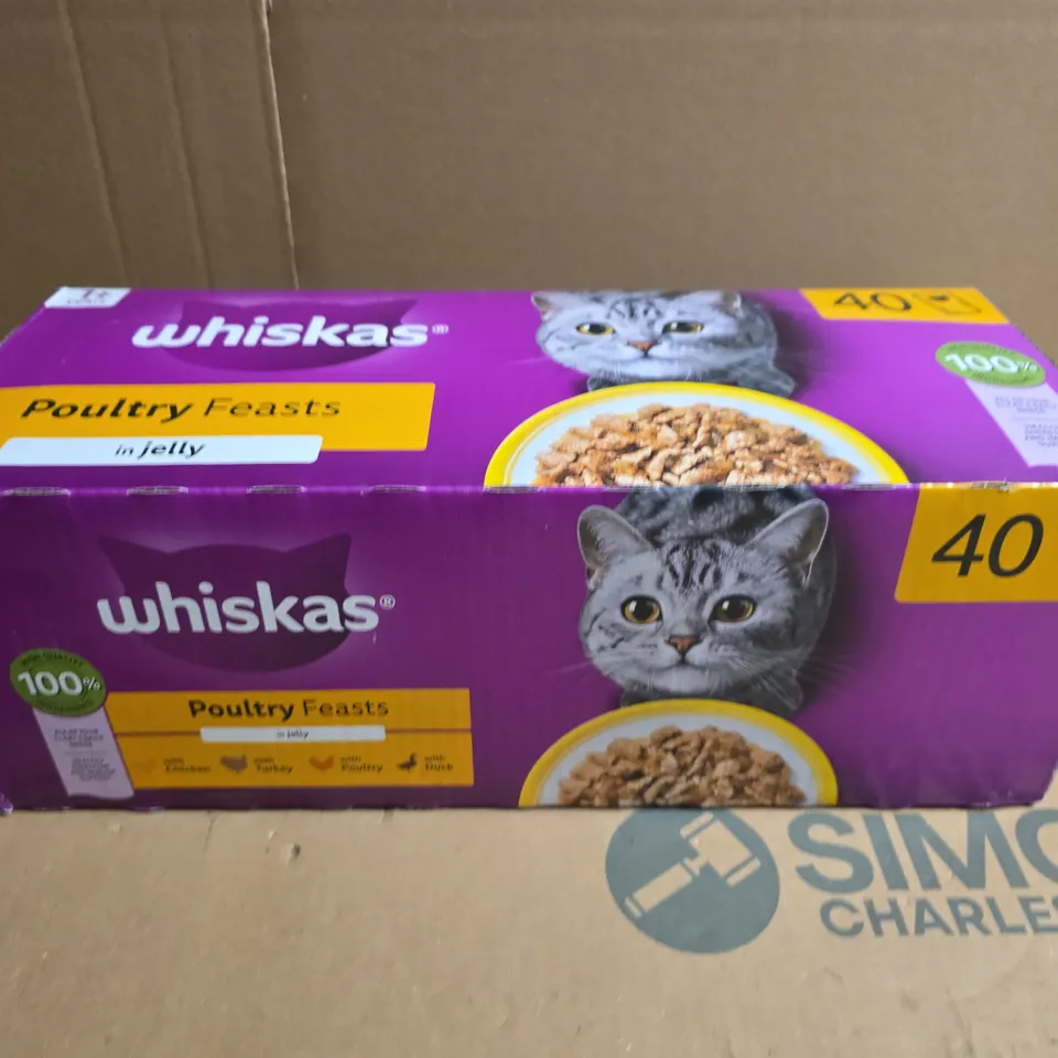 WHISKAS POULTRY FEASTS IN JELLY CAT FOOD – 40 X 100G POUCHES (BOXED)